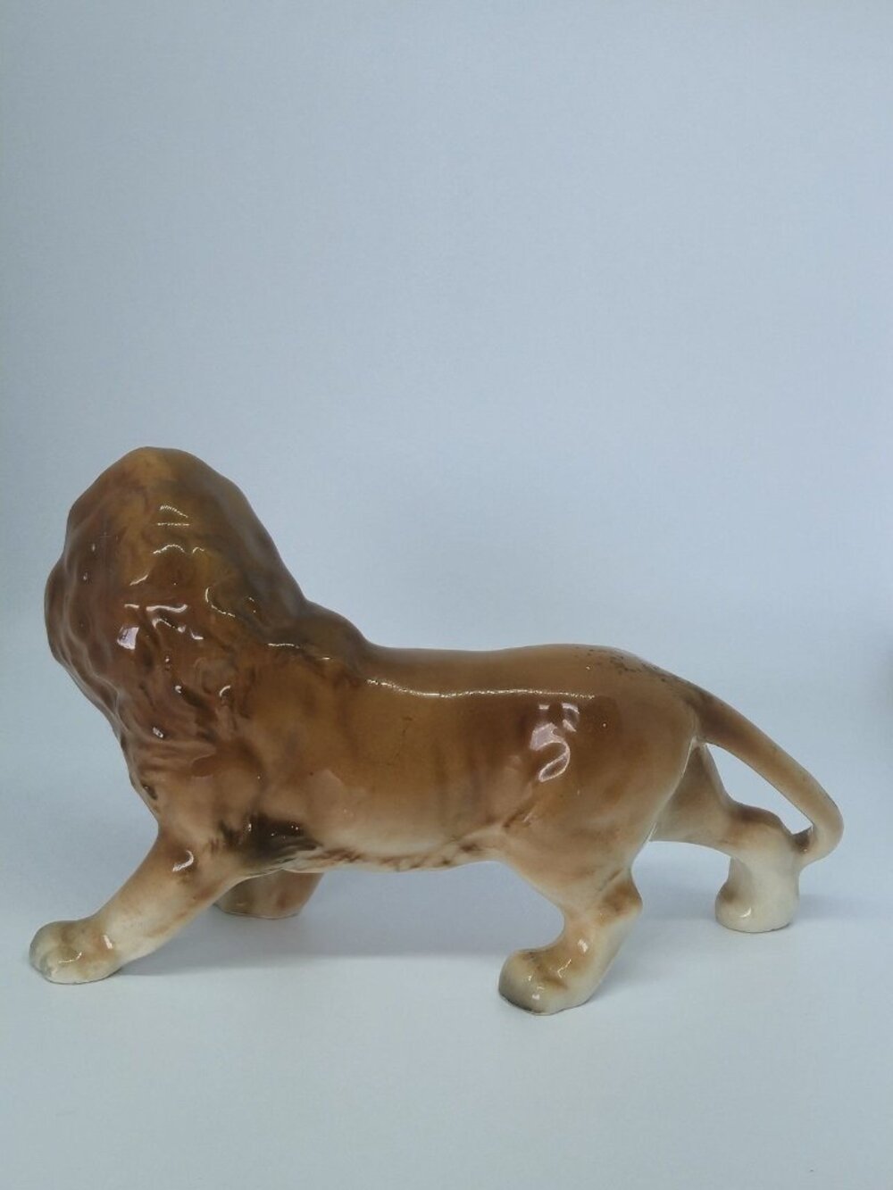 Hand Decorated Vintage Ceramic Lion Figurine Brown Glaze MCM Japan Statue Decor - Picture 4 of 12